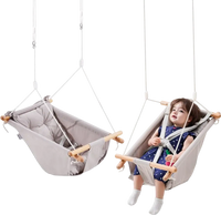 VEVOR Canvas Hammock Swing, 3 Modes Baby Swing Indoor and Outdoor with 5-Point Harness,  and Tree Straps, 150lbs Weight Capacity, Integrated Cushion, Wooden Hanging Swing Seat for Baby to Toddler