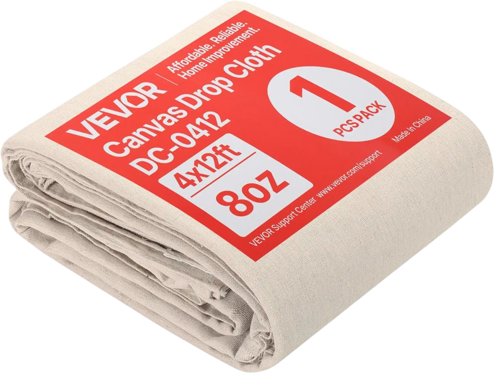 VEVOR Canvas Drop Cloth, 4x12 ft Painters Drop Cloth for Painting, 8oz All Purpose Canvas Tarp for Furniture & Floor Protection, Cotton Fabric Paint Tarp for Curtains, Tablecloths, Washable & Reusable