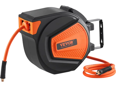 VEVOR Retractable Air Hose Reel, 3/8 IN x 50 FT Hybrid Air Hose Max 300PSI, Air Compressor Hose Reel with 5 In Lead in, Ceiling / Wall Mount Enclosed Air Reel, 180° Swivel Mount