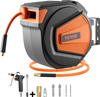 VEVOR Retractable Air Hose Reel, 3/8IN x 65FT Hybrid Air Hose Max 300PSI, Air Compressor Hose Reel Auto-Rewind with 6.6 FT Lead in, Ceiling/Wall Mount Enclosed PP Reel & Built-in 180° Swivel Bracket