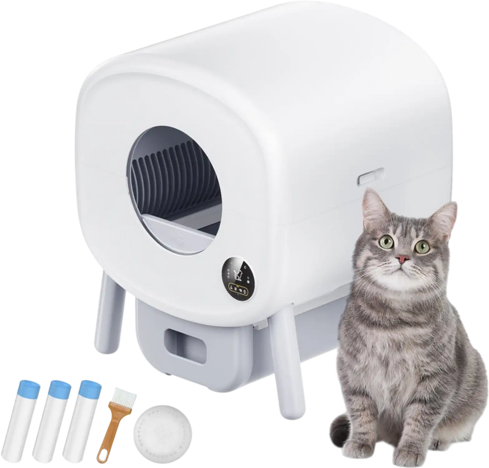 VEVOR 76L Self Cleaning Cat Litter Box, Automatic Cat Litter Box with Trash Bags, Large Space Smart Cat Litter Box with Odor Removal, APP Control, and Infrared Sensor, Gray