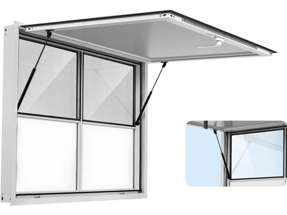 VEVOR Concession Window 48x36 in Aluminum Alloy Service Window, for Food Truck, Up to 85 Degrees Stand Serving with 2 Fixed & 2 Sliding Windows, Awning Door and Drag Hook, Rainwater Resistant