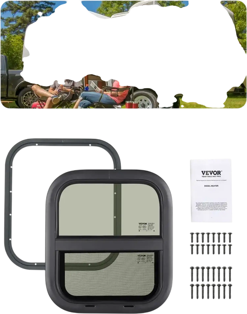 VEVOR Vertical RV Window, 14" W x 16" H Tinted Sliding RV Window with Net Screen & Trim Ring, Fit 15/16" - 1 3/4" Thickness Wall, RV Window Replacement for Teardrop Cargo Trailer Camper, DOT Approved