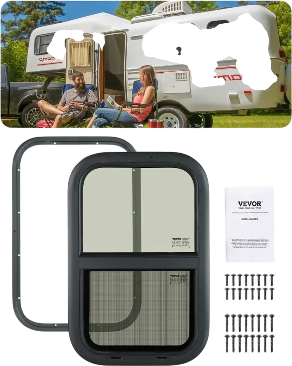 VEVOR Vertical RV Window, 14" W x 22" H Tinted Sliding RV Window with Net Screen & Trim Ring, Fit 15/16" - 1 3/4" Thickness Wall, RV Window Replacement for Teardrop Cargo Trailer Camper, DOT Approved