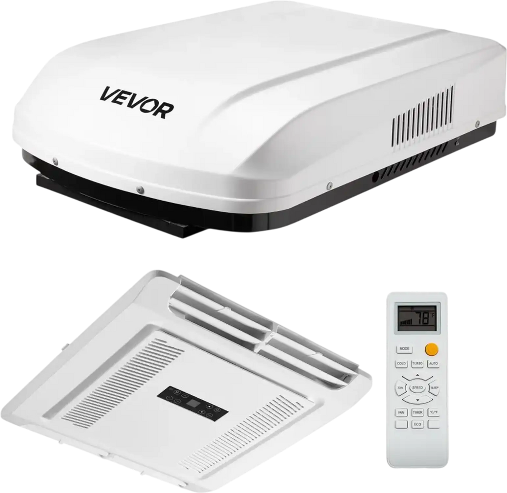 VEVOR RV Air Conditioner, 15000 BTU RV AC Unit, 120V Non-Ducted Rooftop Air Conditioner with Heat Pump and Cooling, Variable Speed Easy Install Quiet AC with ADB Button Control & Remote Control, White