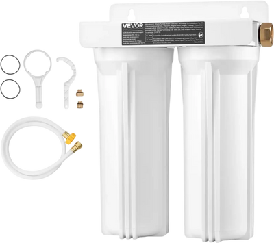 VEVOR RV Water Filtration System, 2-Cartridge Water Filter System for Campers, Remove Sediments, Chlorine, Bad Tastes, Odors, and Most Contaminants, RV Filter for RVs, Boats, Vans