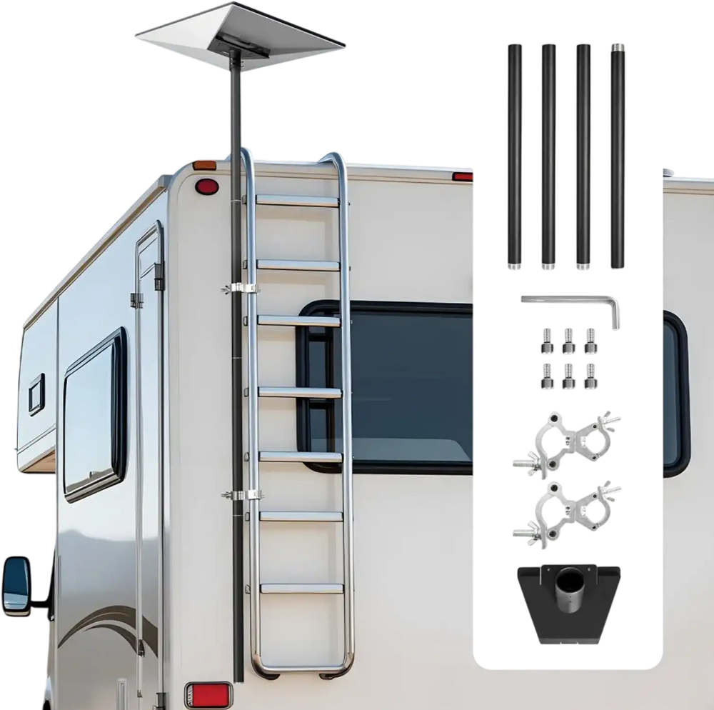 VEVOR Starlink RV Ladder Mount, 360°Adjustable Angle Mounting Standard Gen 3 Pipe Kit, Heavy-Duty Steel Extra Long Starlink RV Ladder Adapter, Compatible with Gen3 and V3, Easy to Assembly, Black