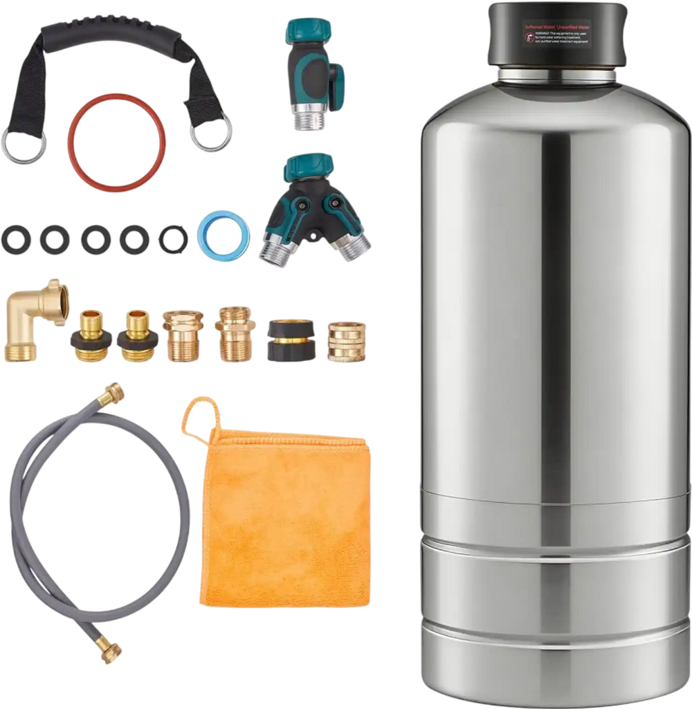 VEVOR RV Water Softener, 16,000 Grain, Portable Water Softener with NPT 3/4" Fittings, Food-Grade Resin, Stainless Steel, Quick Connect, for RVs, Trailers, Boats, Mobile Car Washing, Pressure Washing