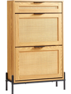 VEVOR Rattan Shoe Cabinet, Narrow Shoe Storage Organizer with 2 Flip Rattan Drawers & 1 Slide Drawer, Metal Legs, Slim Shoe Entryway Cabinet Ideal for Entryway, Closet, Hallway, Light Wood Color