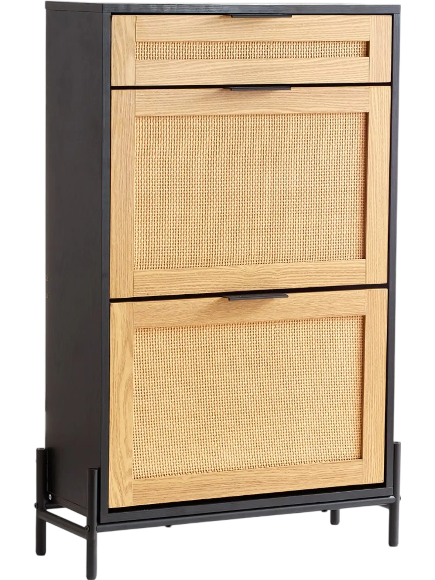 Vevor Shoe Cabinet Black Rattan 2 Flip Drawers 1 Slide Drawer New