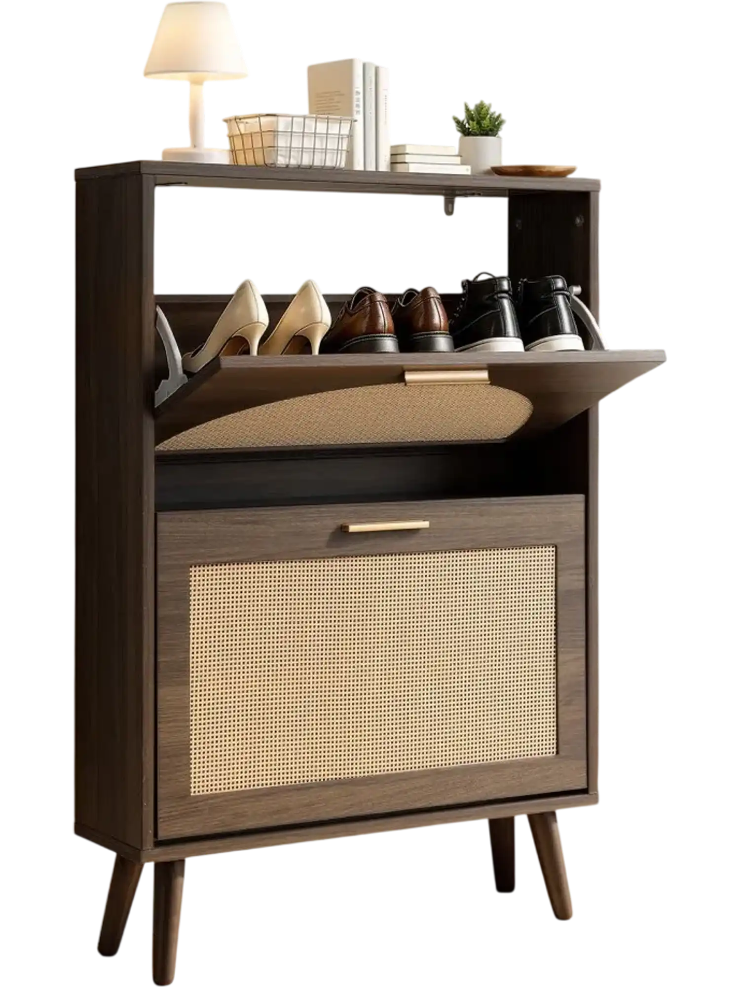 Vevor Shoe Cabinet Rattan 6-Pair Organizer with 2 Flip Drawers for Entryway Hallway Living Room New