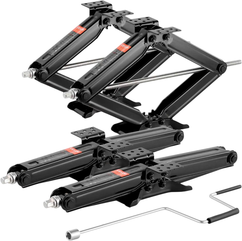 VEVOR 6500 lbs RV Scissor Jacks, 4-23.4 in RV Stabilizer Leveling Scissor Jacks, Set of 4, Heavy Duty Stabilizer Jack with Crank Handle, Socket and Bubble Levels, Not Easily Bent or Deformed