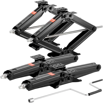 VEVOR 9000 lbs RV Scissor Jacks, 4-23.4 in RV Stabilizer Leveling Scissor Jacks, Set of 4, Heavy Duty Stabilizer Jack with Crank Handle, Socket and Bubble Levels, Not Easily Bent or Deformed