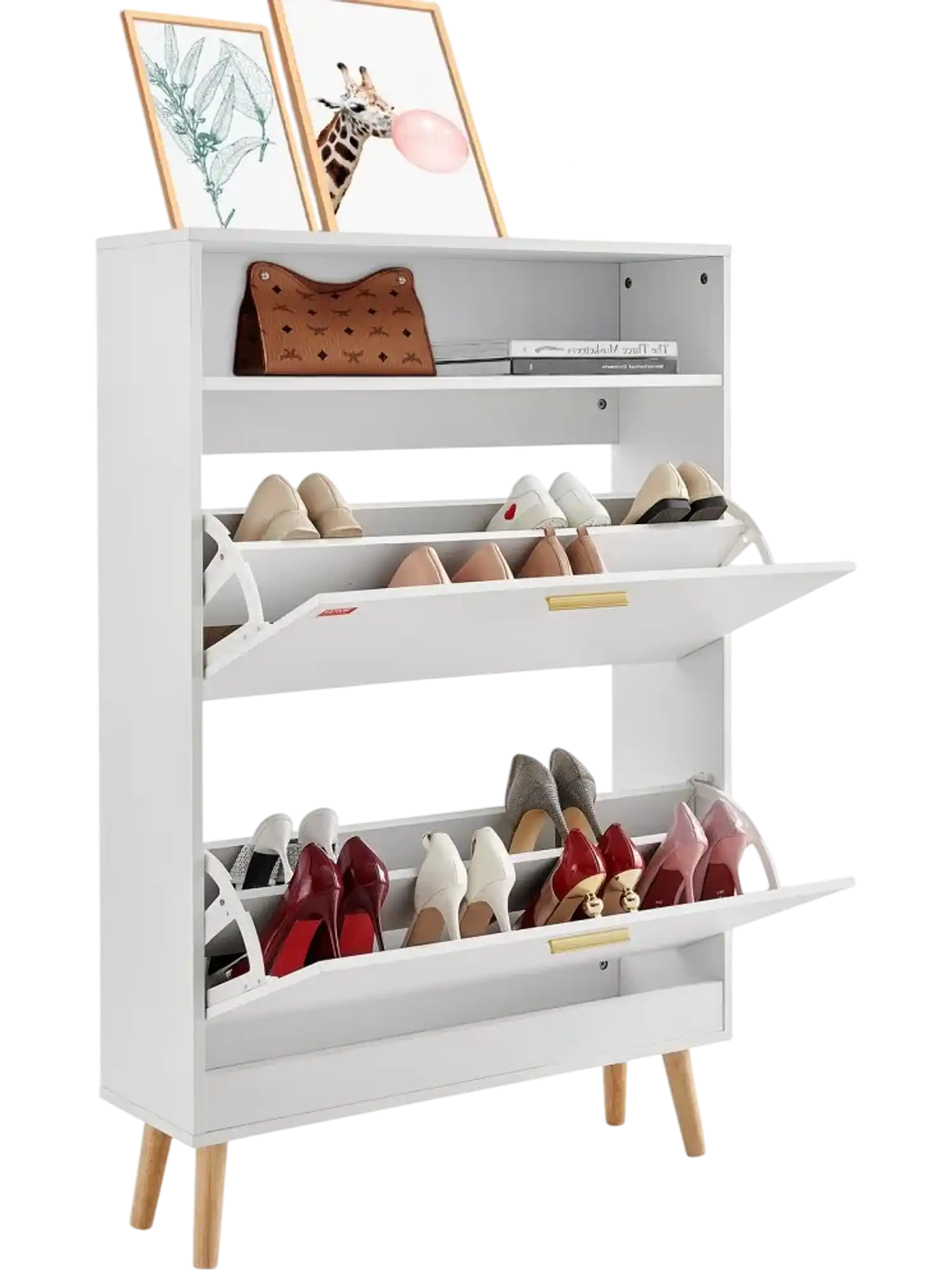 Vevor Shoe Cabinet 2 Flip Drawers Entryway Shoe Storage Organizer with Top Storage Cubby New
