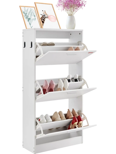 VEVOR Shoe Cabinet with 3 Flip Drawers, Shoe Storage Cabinet for Entryway, Free Standing Shoe Storage Organizer with Side Hooks for Heels, Boots, Slippers in Hallway, Living Room