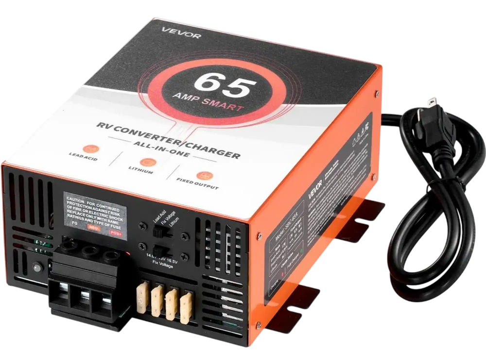 VEVOR RV Power Converter, 65 Amp, 110V AC to 12V DC RV Converter Battery Charger, Multi Stage Smart Charging, 13V to 16.5V Operating Range, Compatible with Lithium & Lead Acid Battery, for Camper