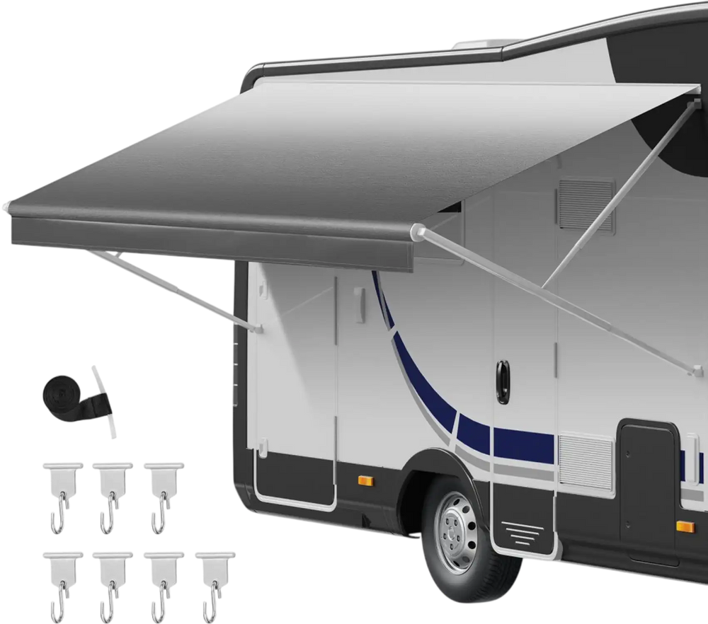 VEVOR RV Awning Fabric Replacement, 17' (Fabric 16'2") 18 oz Heavy-Duty Weatherproof Vinyl Camper Awning Replacement, UPF50+ Protection Waterproof Outdoor Canopy for RV, Motorhome, Trailer, Gray Fade