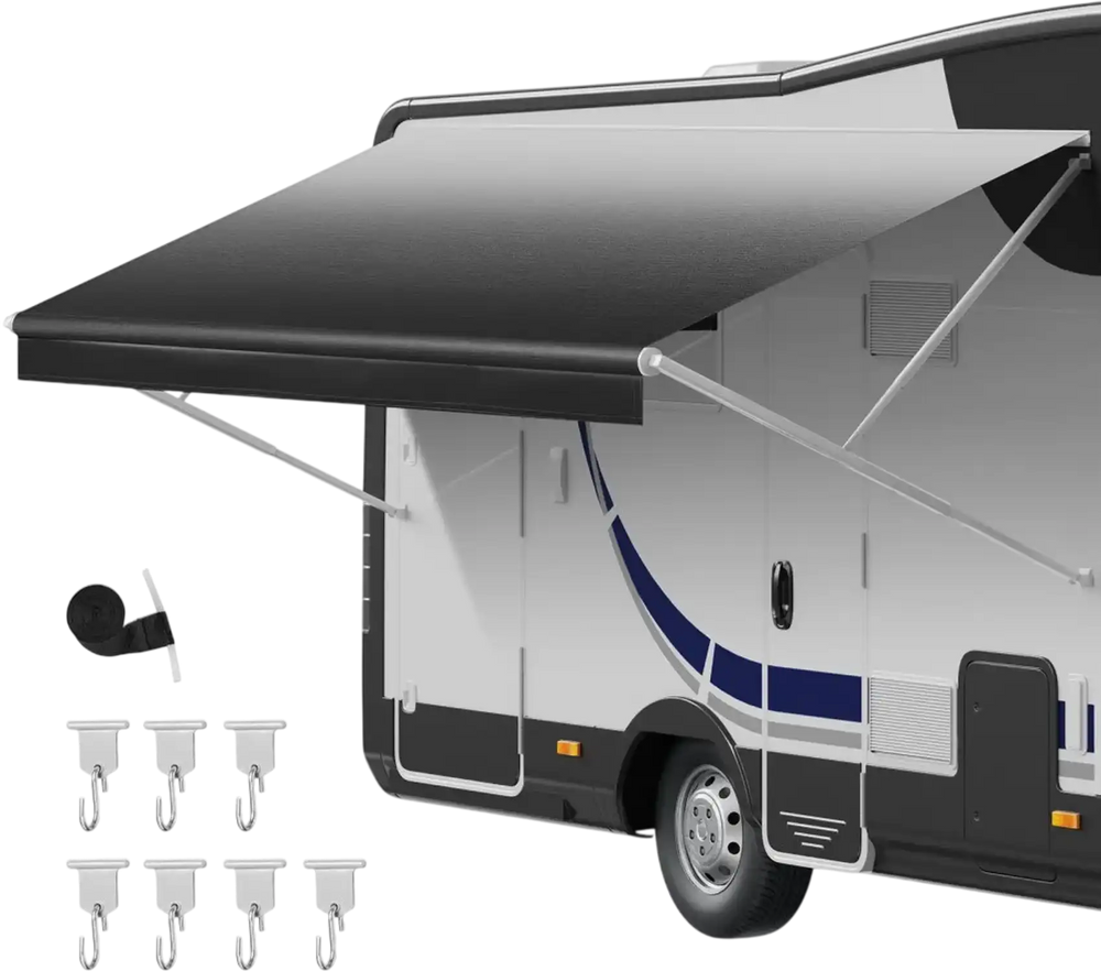 VEVOR RV Awning Fabric Replacement, 17' (Fabric 16'2") 18 oz Heavy-Duty Weatherproof Vinyl Camper Awning Replacement, UPF50+ Protection Waterproof Outdoor Canopy for RV, Motorhome, Trailer, Black Fade
