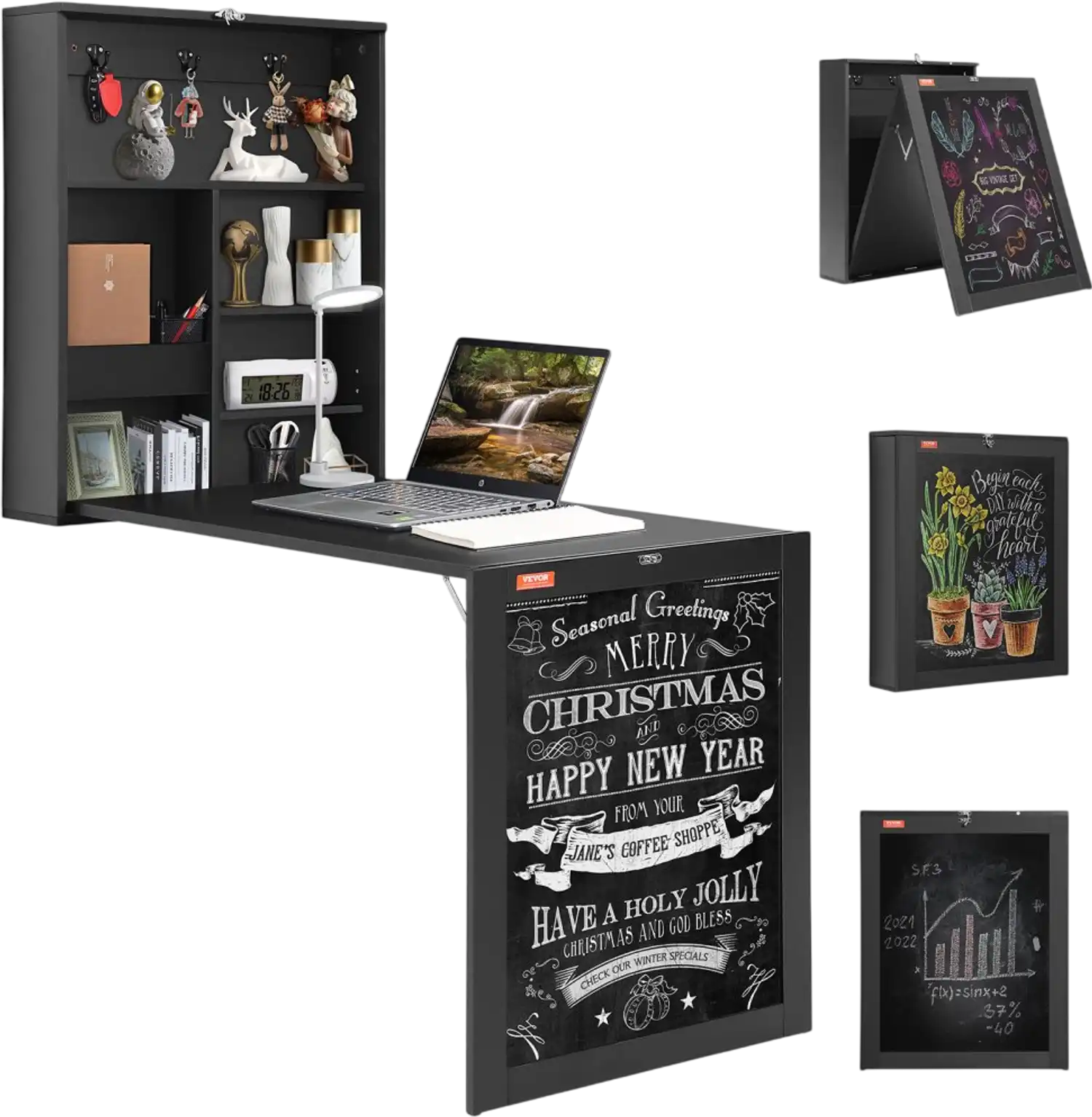 Vevor Wall Mounted Desk Fold-Out Convertible Folding Table with Chalkboard New