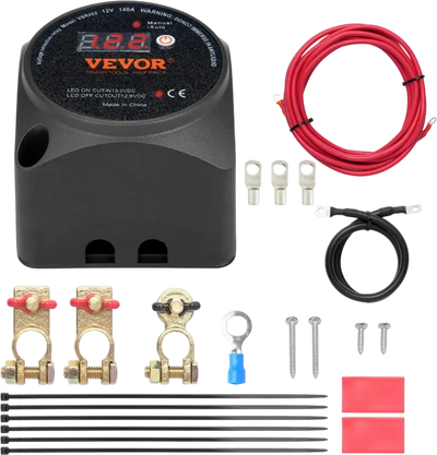 VEVOR Dual Battery Isolator Kit, 12V 140Amp, Manual and Auto Modes VSR Voltage Sensitive Relay with LCD Screen, Smart Battery Isolator for ATV UTV RV Camper Off-Road Vehicle Caravan Truck Boat Yacht
