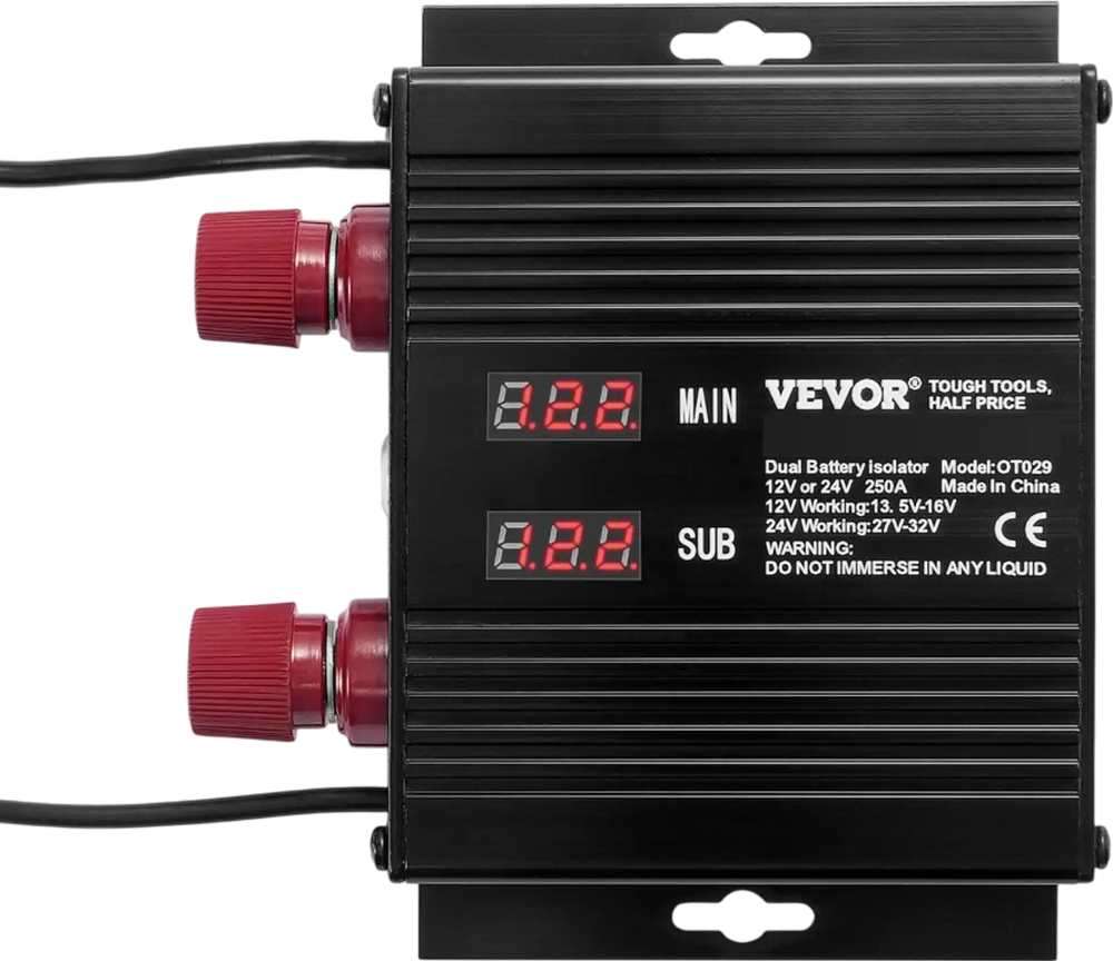 VEVOR 250 AMP Dual Battery Smart Isolator, 12V/24V, Universal VSR Voltage Sensitive Relay Battery Isolator Intelligent with LCD Screen, for Car Truck ATV RV Battery Starter Controller Power Switch