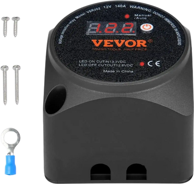 VEVOR Dual Battery Isolator Kit, 12V 140Amp, Manual and Auto Modes VSR Voltage Sensitive Relay with LCD Screen, Smart Battery Isolator for ATV UTV RV Camper Off-Road Vehicle Caravan Truck Boat Yacht