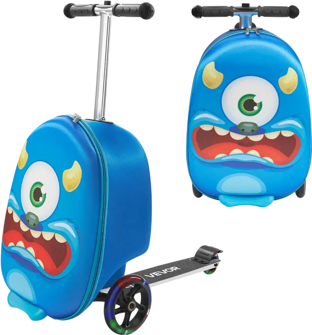 VEVOR Ride-on Luggage, 20 L Capacity, 20 Inches Kids Scooter Suitcase with Flash PU Wheels, Adjustable Handle & TPR Non-Slip Grip, Foldable & Lightweight Scooter Luggage for Kids Aged 5+, Blue