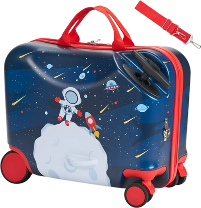 VEVOR Ride-on Luggage, 26 L Capacity, 18 Inches Tow Along Toddler Carry on Luggage with Wheels, Adjustable Shoulder Strap, Lightweight Kids Riding Suitcase for Boys & Girls Aged 3+, Blue & White