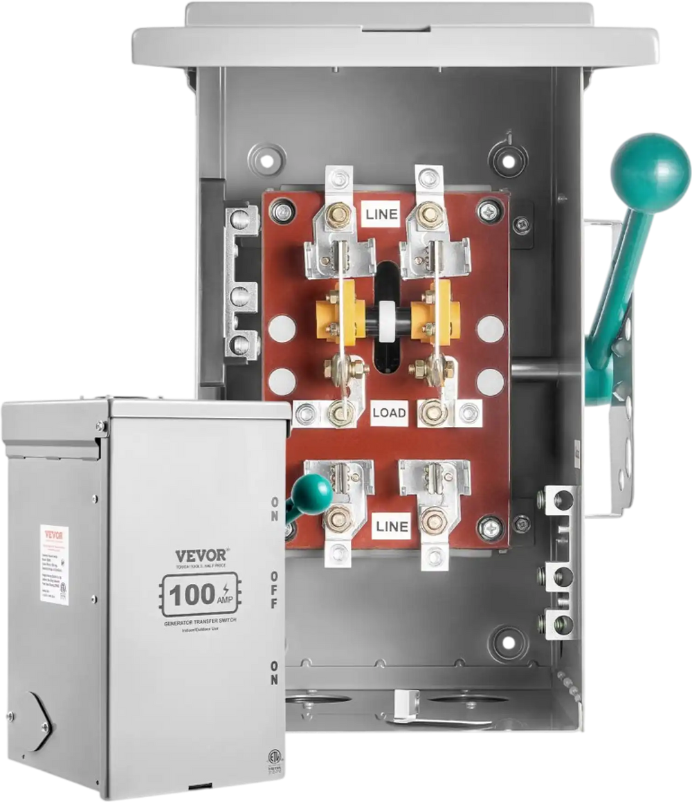 VEVOR 100A Generator Transfer Switch, 24000W Manual Transfer Switch, Heavy Duty Double-Throw Power Transfer Switch 120/240V, Meeting NEMA 3R Standards, for Outdoor, Indoor, and Portable Generator