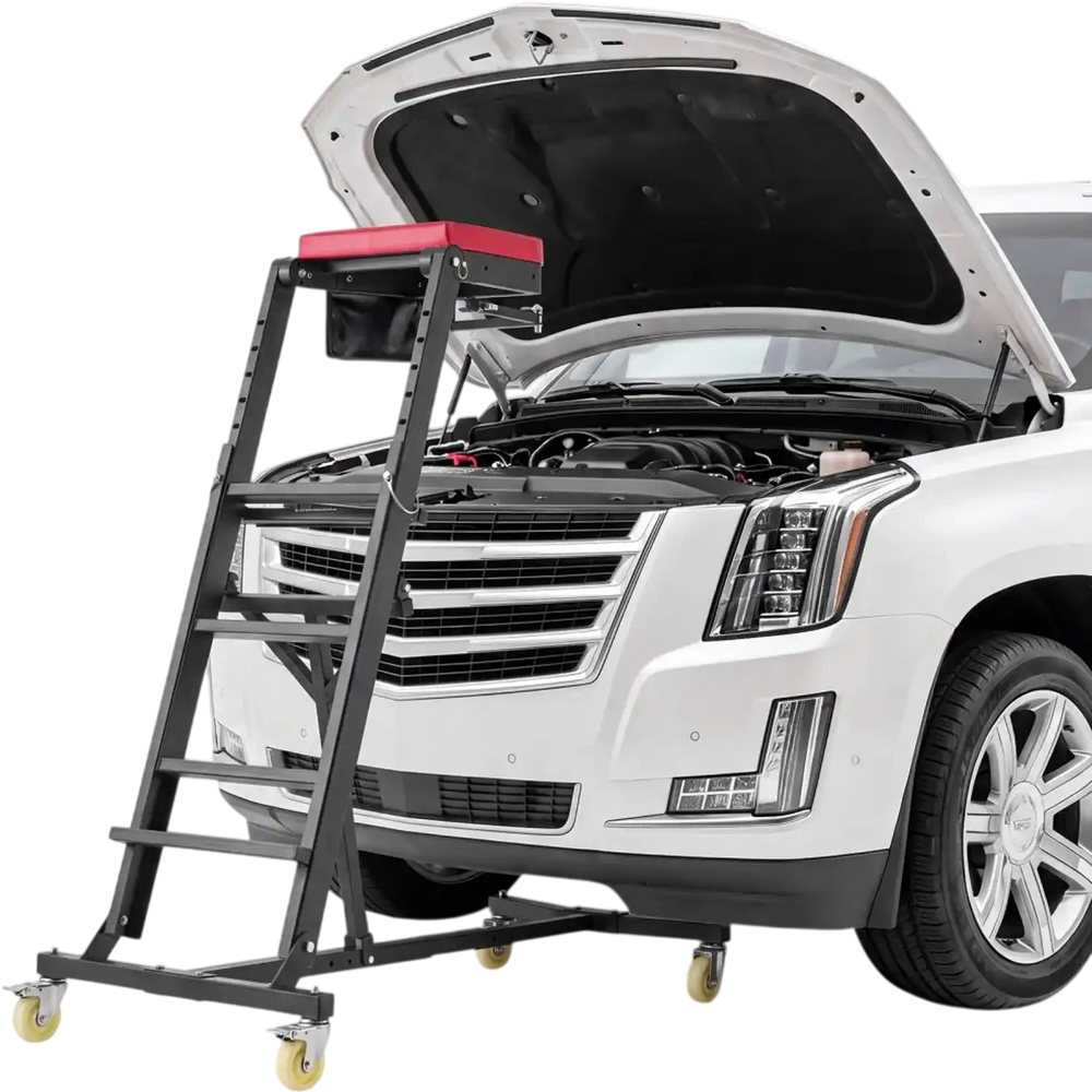 VEVOR Top Automotive Creeper 48"-64" Adjustable with Folding Mechanical Arm, Foldable High Top Engine Creeper, 400LBS Heavy-Duty Support, Stable I-Shaped Base, 4-Wheel Smooth Rolling for Auto Repair
