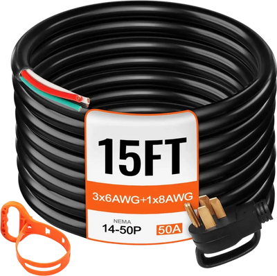 Vevor Generator Power Cord 15' 50A RV Camp NEMA 14-50P to Bare Wire New