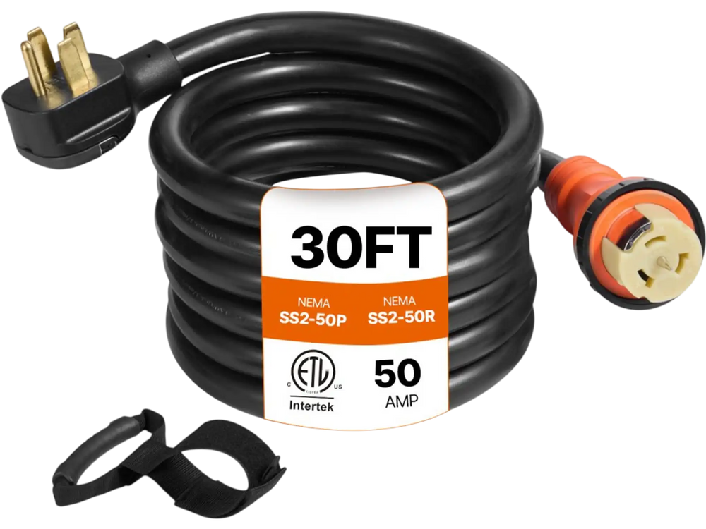 VEVOR Generator Cord, 30 ft Generator Power Cord with Plug in & Out Pin of Inlet Box Side, 50AMP NEMA 14-50P Generator Plug, SS2-50R Extension Cord 12000W,  125/250V Power Tested to UL Standards