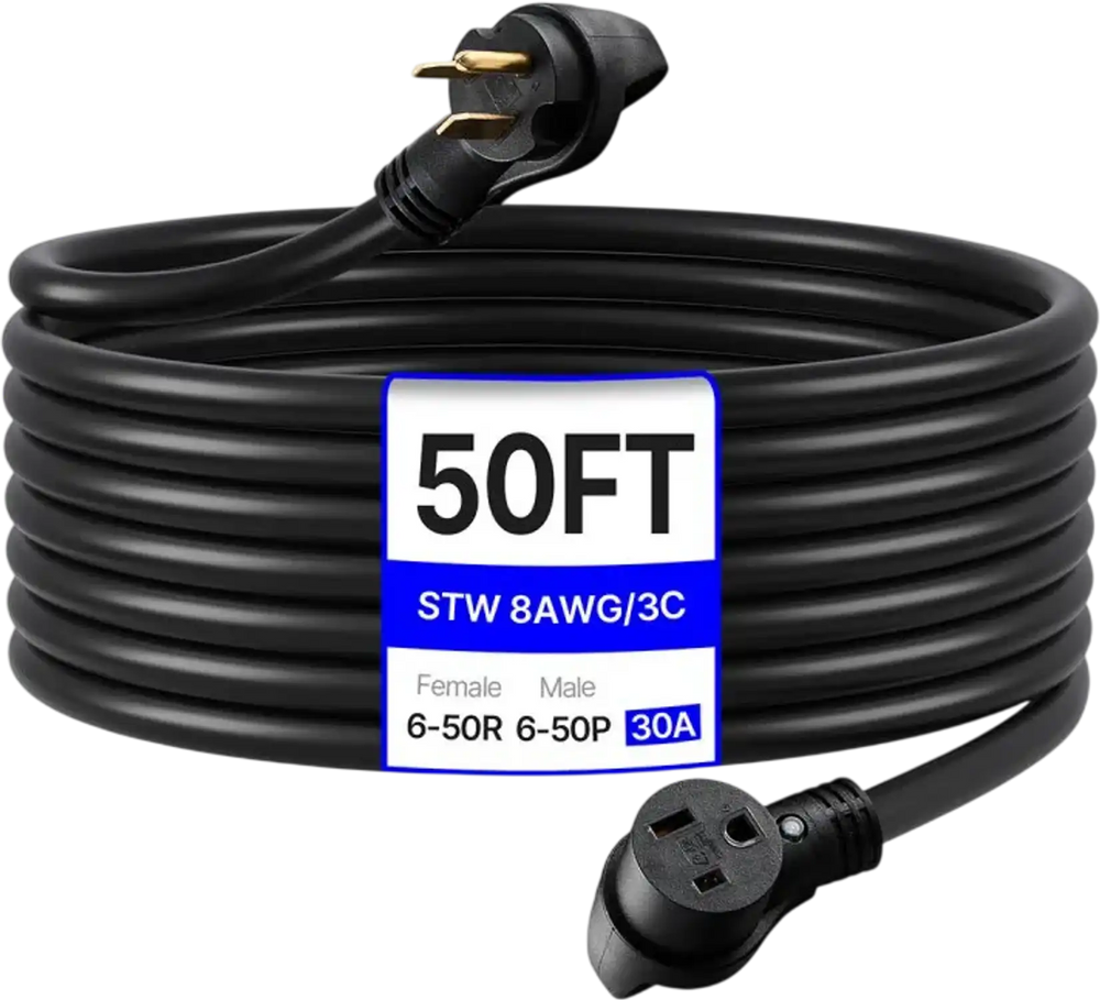 VEVOR 30-Amp Generator Extension Cord, 50 Foot, 250 Volts 7500 Watts Heavy Duty Power Cable, NEMA 6-50P to 6-50R SWT 8AWG Flexible Welder Extension Cord, with Storage Bag, for Generators, ETL Listed