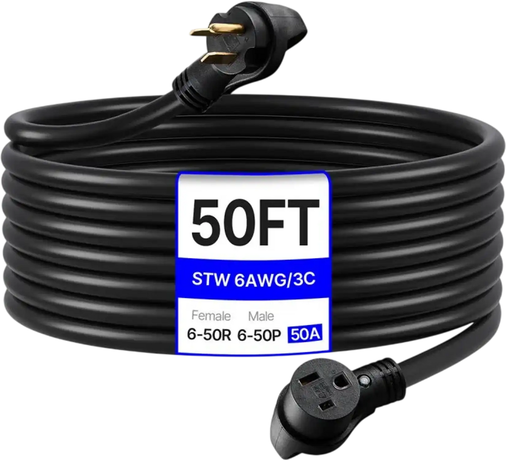 VEVOR 50-Amp Generator Extension Cord, 50 Foot, 250 Volts 12500 Watts Heavy Duty Power Cable, NEMA 6-50R NEMA 6-50P SWT 6AWG Flexible Welder Extension Cord, with Storage Bag, for Generator, ETL Listed