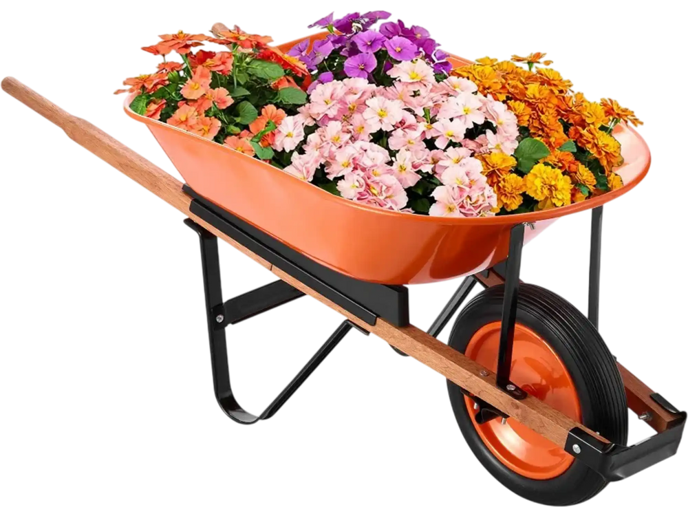VEVOR Wheelbarrow Cart, 5 Cu. Ft. Load & 330 lbs Capacity, One Wheel Garden Dump Cart, Garden Wagon with Metal Handle &  16" Wide Track Wheels, Easy Loading Utility Yard Cart & Wagons for Lawn Farm