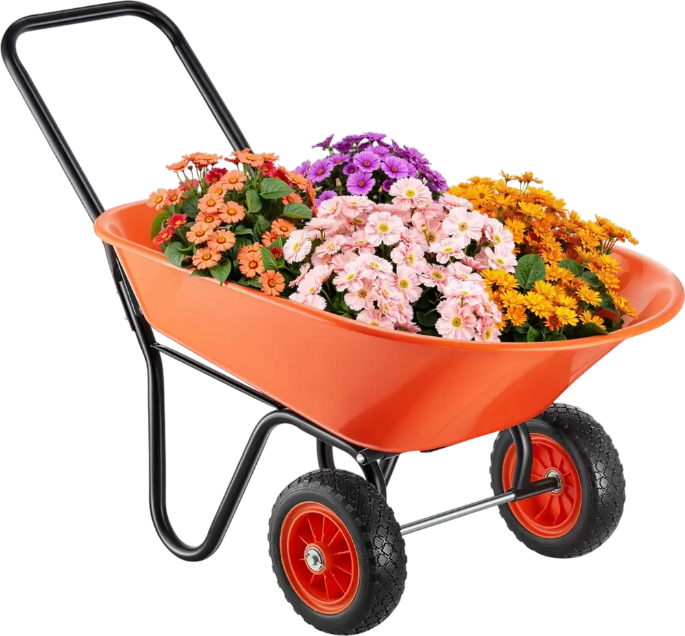 VEVOR Wheelbarrow Cart, 5 Cu. Ft. Load & 397 lbs Capacity, 2 Wheels Garden Dump Cart, Garden Wagon with Handle &  10"  Wide Track Wheels, Easy Loading Utility Yard Cart & Wagons for Outdoor Lawn Yard