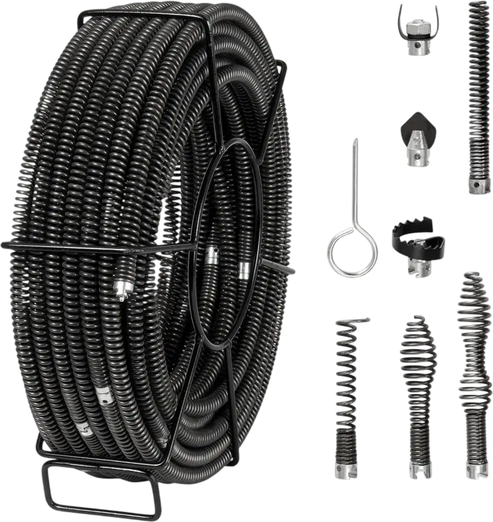 VEVOR Drain Cleaning Cable 100 FT x 5/8 Inch, Professional Sectional Drain Cleaner Cable with 7 Cutters for 0.8" to 3.9" Pipes, Hollow Core Sewer Drain Auger Cable for Sink, Floor Drain, Toilet