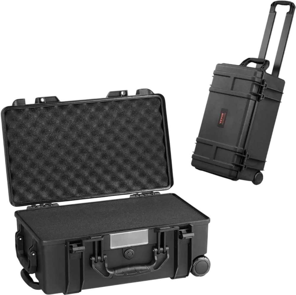 VEVOR Weatherproof Hard Case, Heavy Duty Protective Dry Box Case with Pre-cut Foam, Wheels & Retractable Pull Handles for Travel, Hunt, Military, Tactical, IP67 Waterproof Case for Cameras (64x51x25)