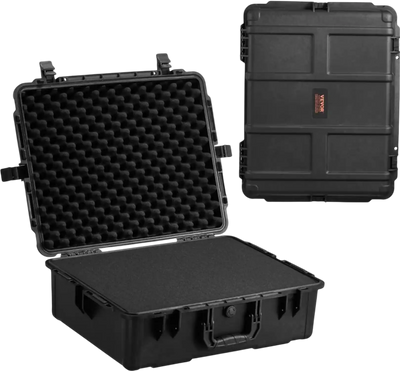 VEVOR Weatherproof Hard Case, Heavy Duty Protective Dry Box Case with Pre-cut Foam, and Retractable Pull Handles for Travel, Hunting, Military, Tactical, IP67 Waterproof Case for Cameras (56.1x37x26)