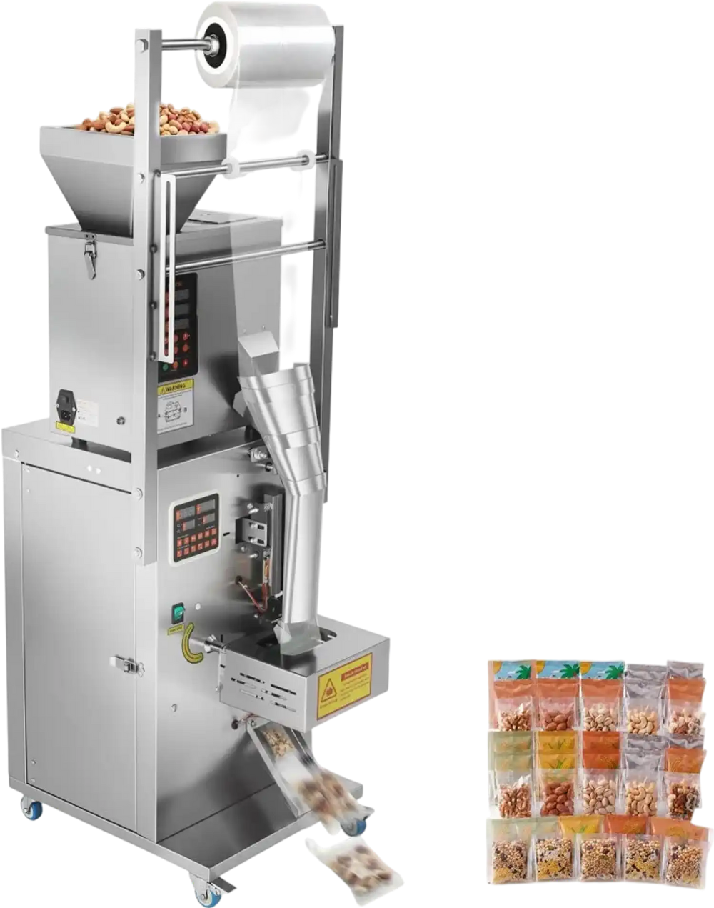 VEVOR Powder Filling and Sealing Machine, 3-200g(0.01-0.44lbs) Automatic Particle Granule Packaging Machine, Stainless Steel, Weighing Filling Sealing, for Coffee Beans, Grains, Tea, Spices, Silver