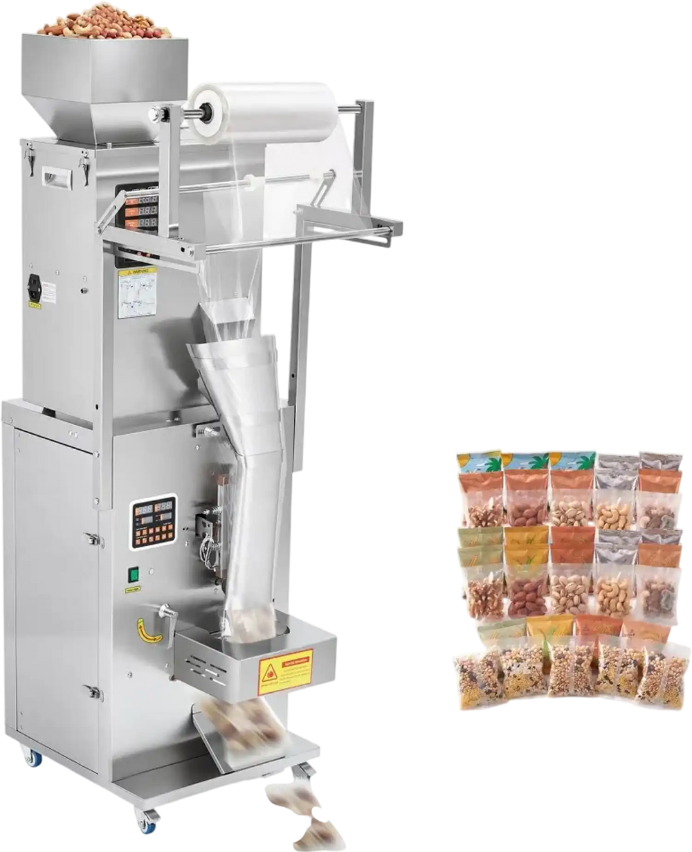 VEVOR Powder Filling and Sealing Machine, 10-500g(0.02-1.1lbs) Automatic Particle Granule Packaging Machine, Stainless Steel, Weighing Filling Sealing, for Coffee Beans, Grains, Tea, Spices, Silver