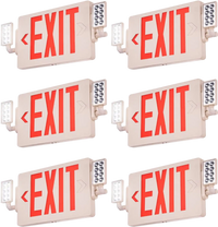 VEVOR LED Exit Sign with Emergency Lights, Two Heads Emergency Exit Light with Battery Backup, Combo Red Letter Fire Exit Lighting, Commercial Exit Signs for Business, White Tested to UL Standards