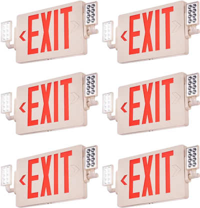 VEVOR LED Exit Sign with Emergency Lights, Two Heads Emergency Exit Light with Battery Backup, Combo Red Letter Fire Exit Lighting, Commercial Exit Signs for Business, White Tested to UL Standards