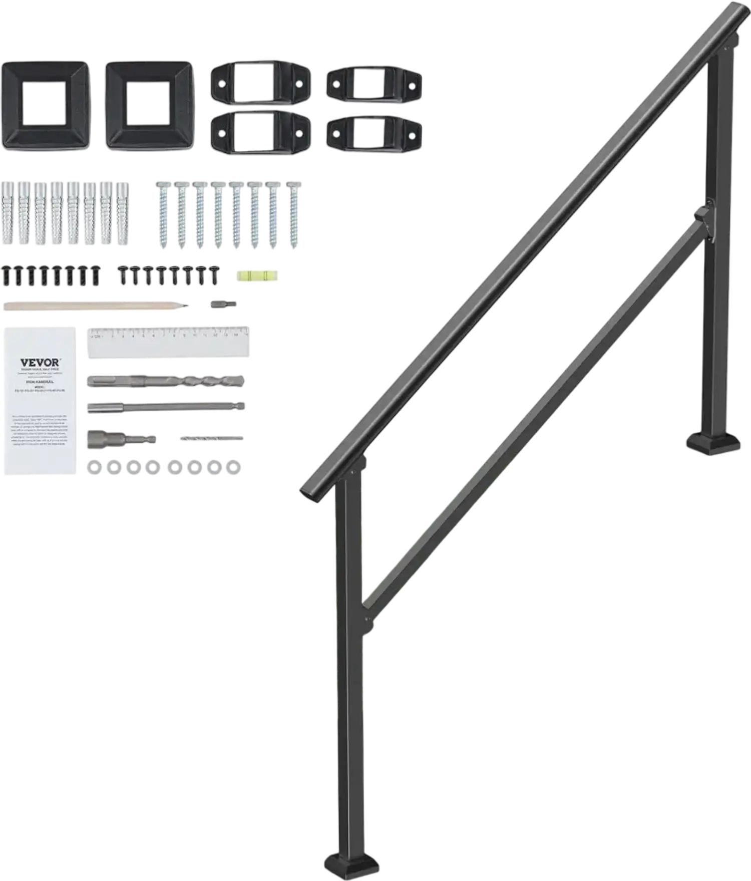 Vevor Handrail Outdoor Stair Railing for 4-5 Steps Black New