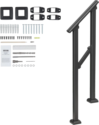 Vevor Handrail Outdoor Stair Rail for 1-2 Steps Black Square Tube New
