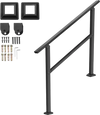 VEVOR Outdoor Handrails for Steps, 2-3 Step Stair Rail Kit, Black Square Tube with Horizontal Bar, Carbon Steel Support Rails for Seniors, Concrete & Deck Stairs, Easy Installation