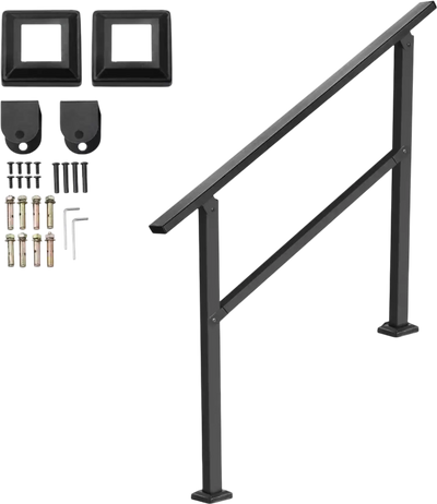 Vevor Handrail Outdoor Handrails for 2-3 Step Stairs Black Square Tube New