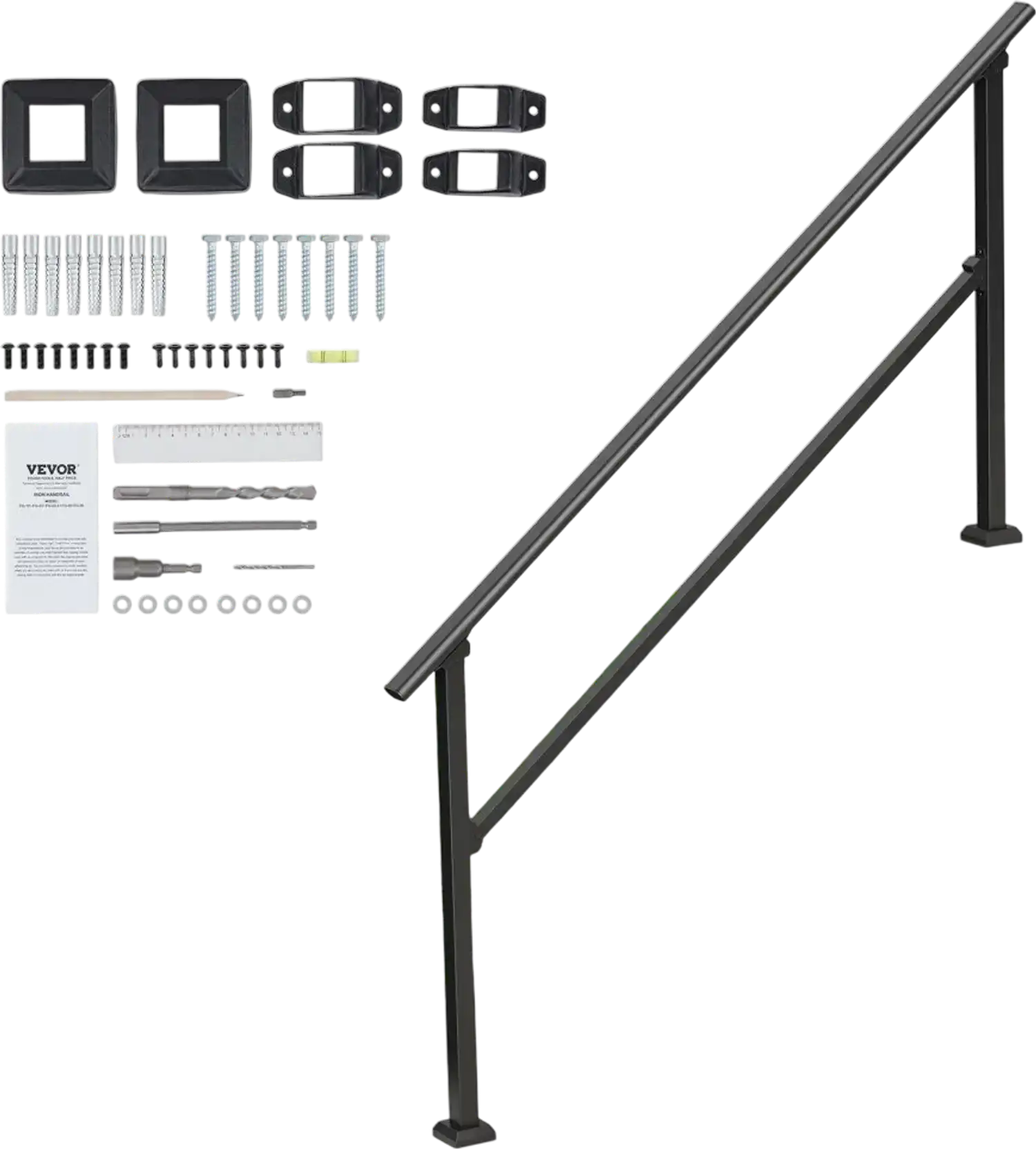 Vevor Handrail Kit 5 Step Outdoor Stair Handrail Black New