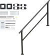 VEVOR Handrails for Outdoor Steps, 5 Step Stair Hand Rail Kit, Transitional Carbon Steel Railings with Installation Kit, Stair Rails for Seniors, Concrete Steps & Porch & Deck, Black Square Tube