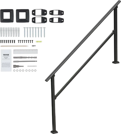 Vevor Handrail 5 Step Outdoor Stair Rail Kit Black Square Tube New
